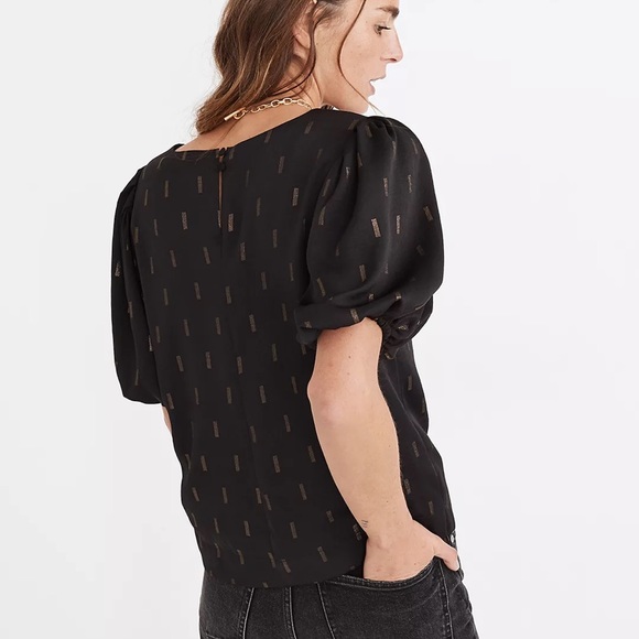 Madewell Jacquard Metallic Puff Sleeve Blouse - Picture 3 of 5